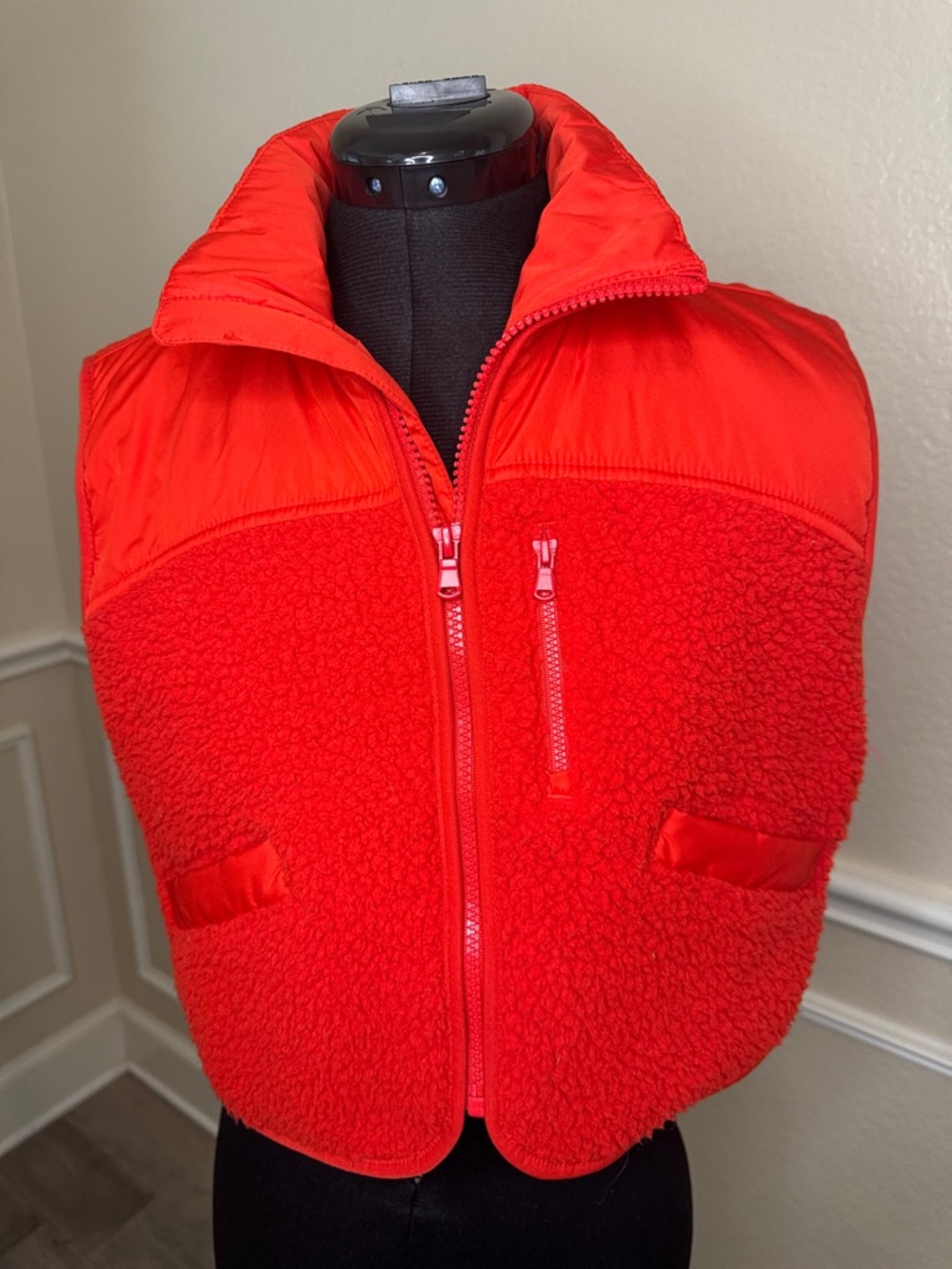 Old Navy Red Sherpa Puffer Vest